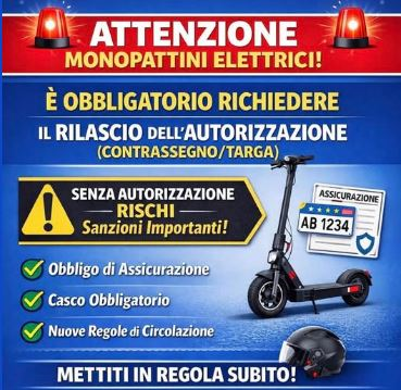 Obbligo di targa e assicurazione per monopattini elettrici.